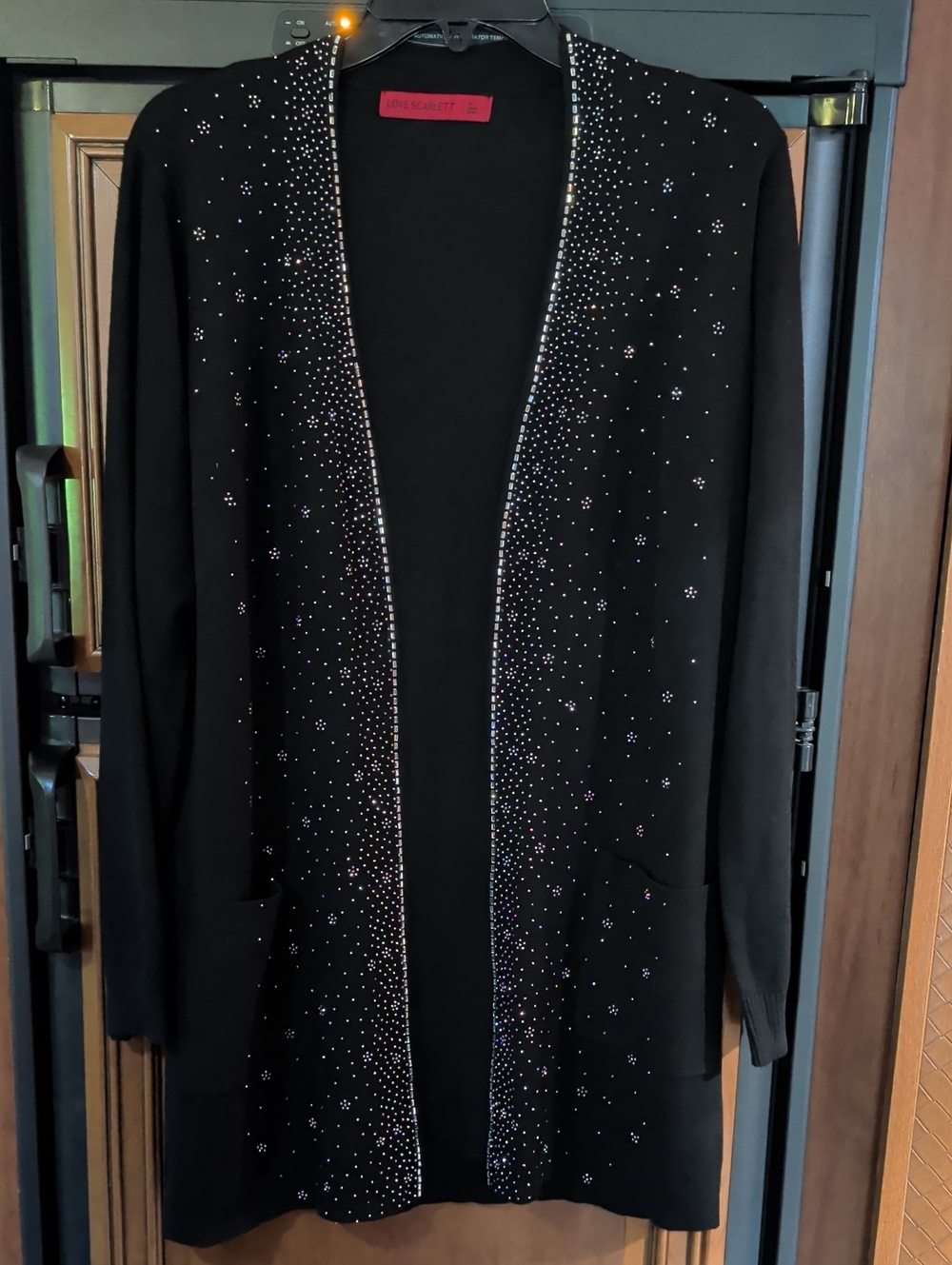 Love Scarlet Black Embellished Open-Front Cardigan